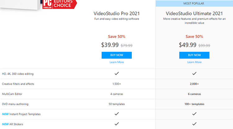 VideoStudio pricing